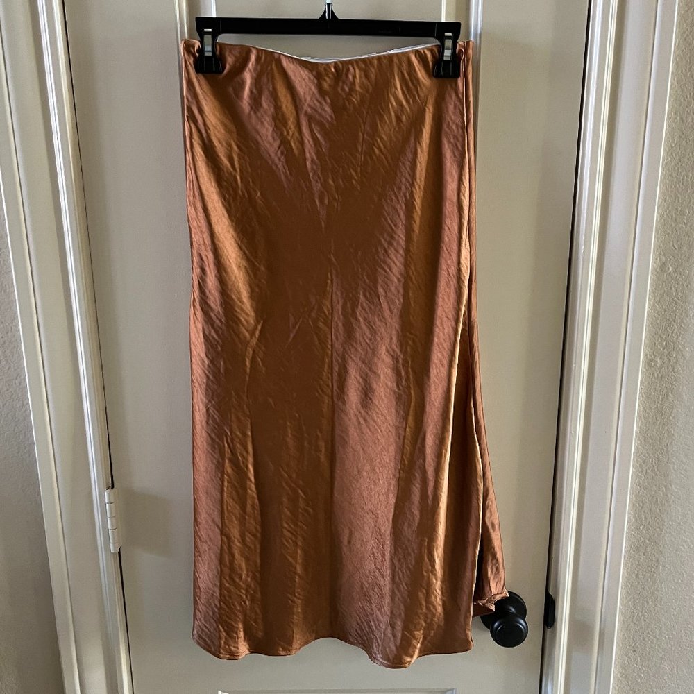 Shein Women's Party Sexy Satin Split Side High Waist Midi Skirt - Small
